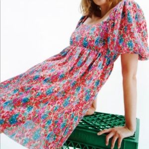 Zara pink flower pleated dress